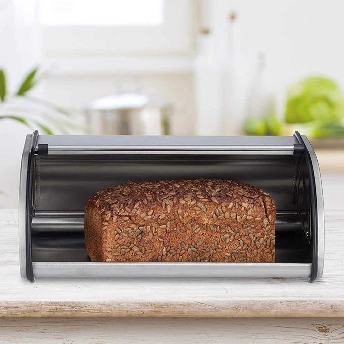 RVS Broodtrommel Met Schuifdeksel - Compacte Brooddoos Voor Keuken Aanrecht - Ruimtebesparende Brood Opbergdoos Voor Brood, Broodjes En Snacks - Zilver