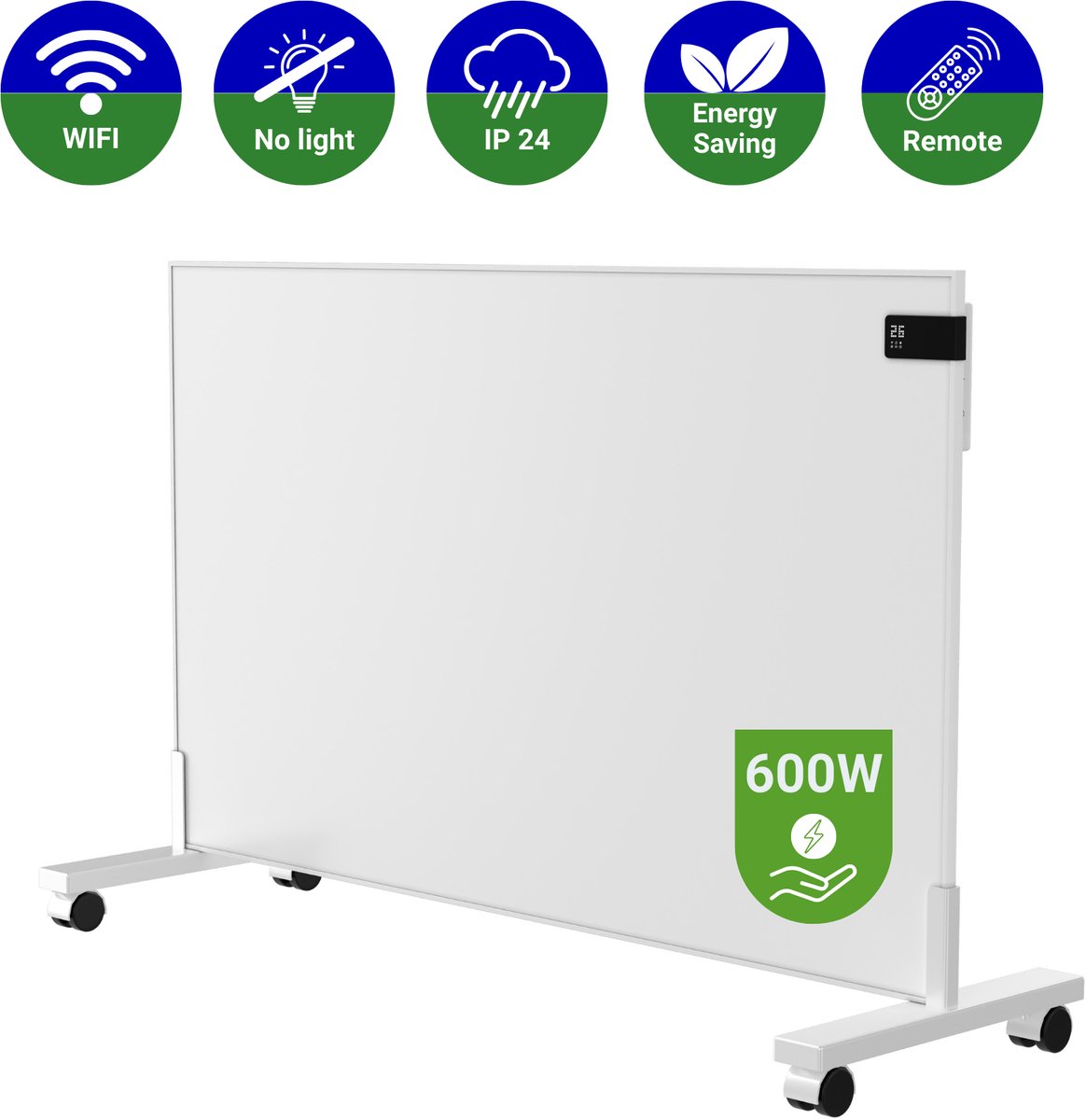 VH Infrarood paneel Superia - 60 x 100 cm - 600W - Verplaatsbaar op wieltjes - Wifi functie - Thermostaat - Incl. afstandsbediening – foto 2