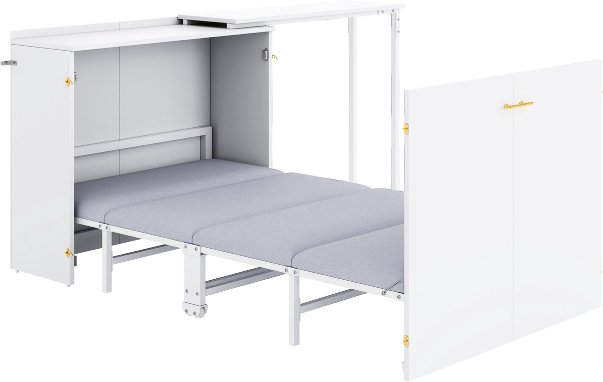 M-Goods Opklapbed met Bureau en Matras - Kast - Ruimtebesparend Bed - Multifunctioneel Wandbed - Inclusief Draaibaar Bureau