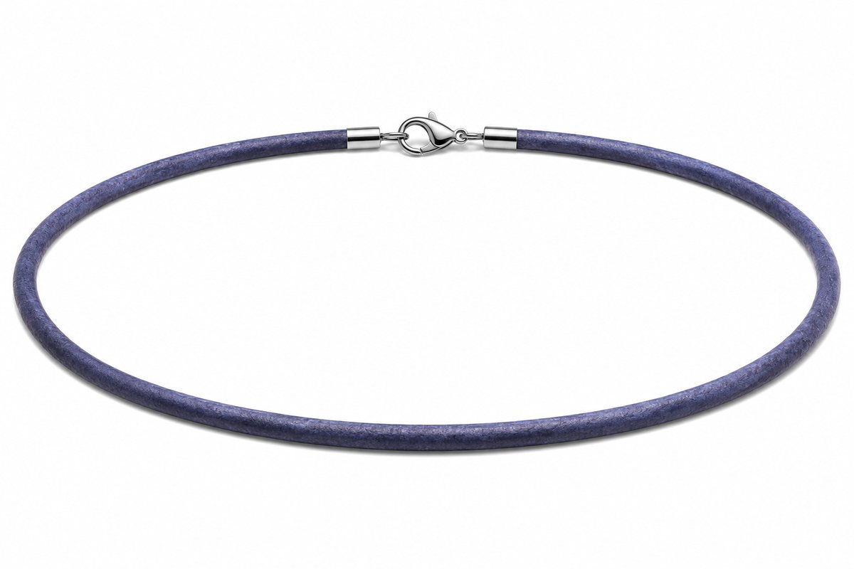 AuBor ®. Leren ketting met zilveren sluiting. Blauw. 3mm × 100cm