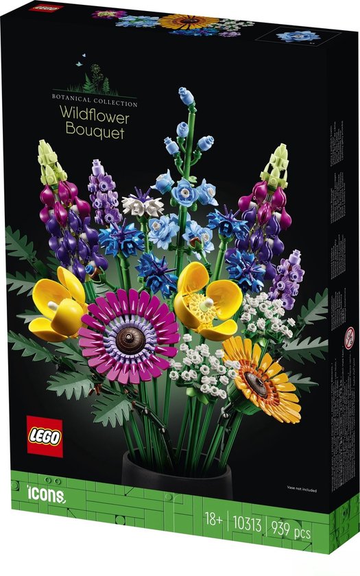 LEGO Wildflower Bouquet box met een afbeelding van een boeket met lupines, korenbloemen en andere wilde bloemen.