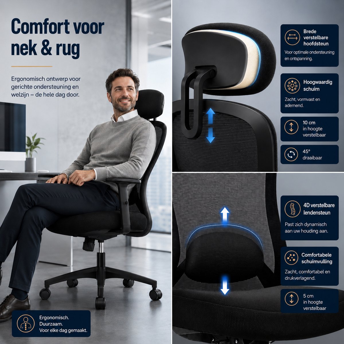 Durrafy® Durrafy Bureaustoel - Ergonomische Bureaustoel - afbeelding 2