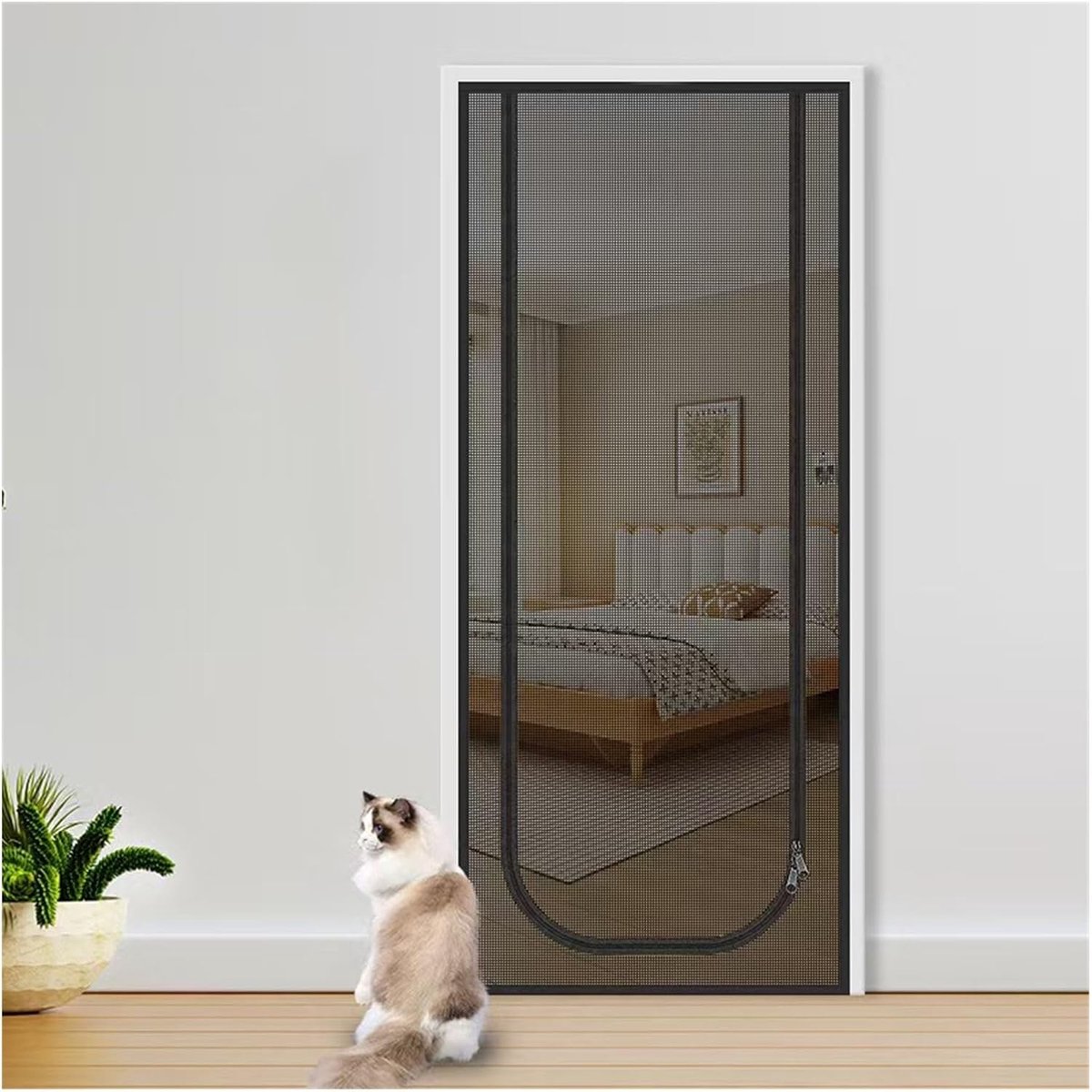 KZQ Kattenhor - Krasbestendige hor met ritssluiting en versterkt gaas - Voorkomt dat katten ontsnappen en krassen - Geschikt voor woonkamer, slaapkamer en terras - 70x200cm - Zwart