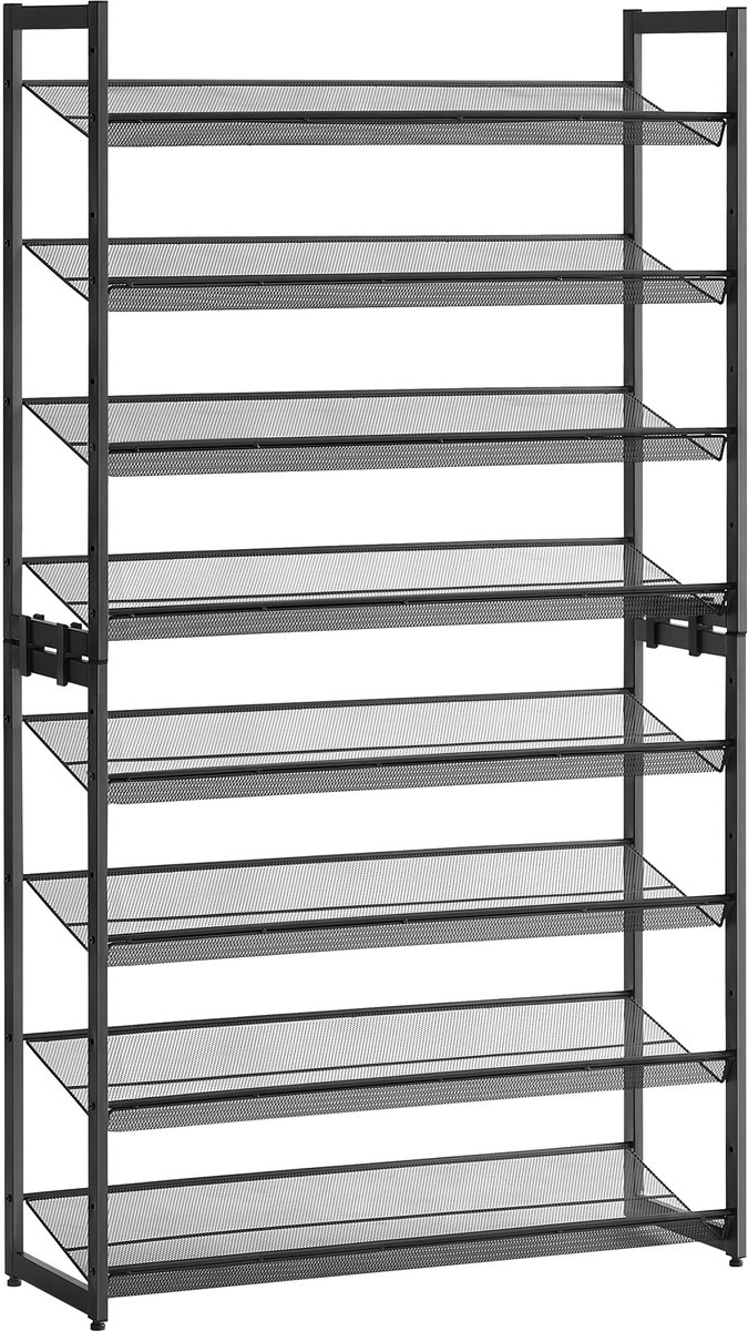 M-Goods Schoenenrek Zwart Metaal - Schoenenkast 8 Verdiepingen - Stapelbaar - 163,5 cm - Tot 40 Paar Schoenen