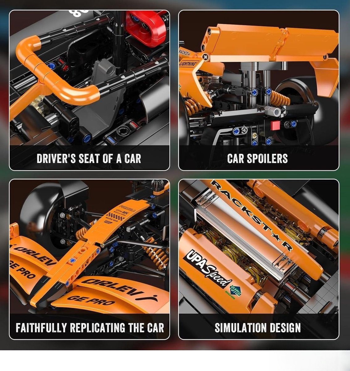 Mould King 13208 MCL Formule 1 1:8 bouwset | City fast champions adventure | Creator and classic motor bouwpakket | Technic speelgoed ideas voor volwassenen | Icons furious speed f1 auto geschikt voor Lego | Technische bouwdoos met 1480 bouwstenen — afbeelding 9