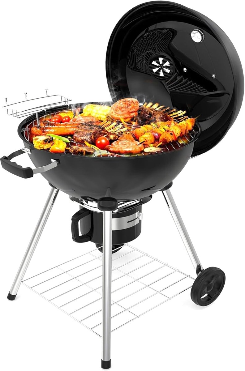 SnelShoppen - Houtskoolbarbecue met Deksel - Ronde Kogelgrill met Aslade en Verstelbare Ventilatieopening - Tuin BBQ 66 x 64 x 103 cm - Perfect voor F