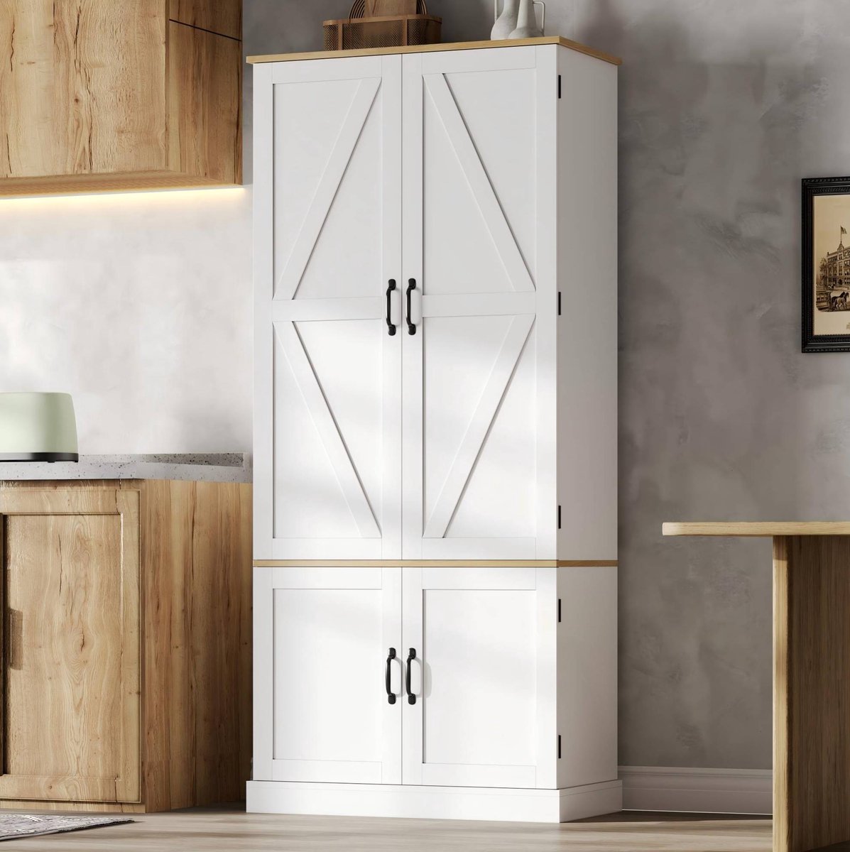 DESMIU Keukenkast - Hoge Opbergkast Met Bewegingssensor En Verstelbare Legplanken - Voor Keuken En Woonkamer - MDF - 80x40x180 Cm - Wit