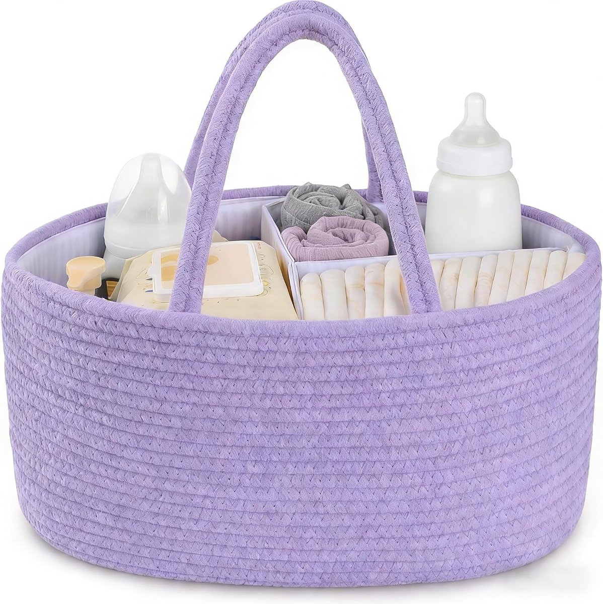 Organizer voor Luiers met 3 Compartimenten – Verstelbare Strap en Afneembare Divider – Ideaal voor Luiers, Doekjes en Verzorgingscrème – Perfect voor Thuis of Onderweg (Paars)
