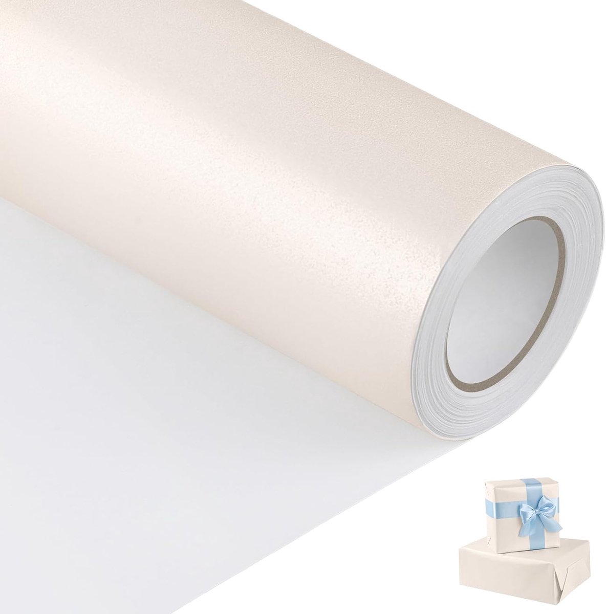 SnelShoppen - Cadeaupapier Wit 43 cm x 12 m - Effen Parelgloed Cadeau Inpakpapier Rol voor Verjaardag, Bruiloft, Baby Shower, Feest, Cadeaus