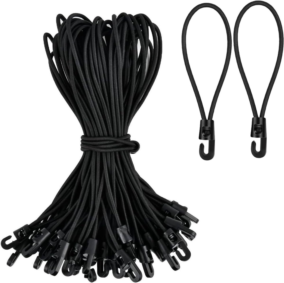 SnelShoppen - Set van 15 Elastische Riemen met Haken 10 cm - Universele Fixatietouwen van Rubber voor Tent, Zeil, Banners, Vlaggen, Camping en Bagage