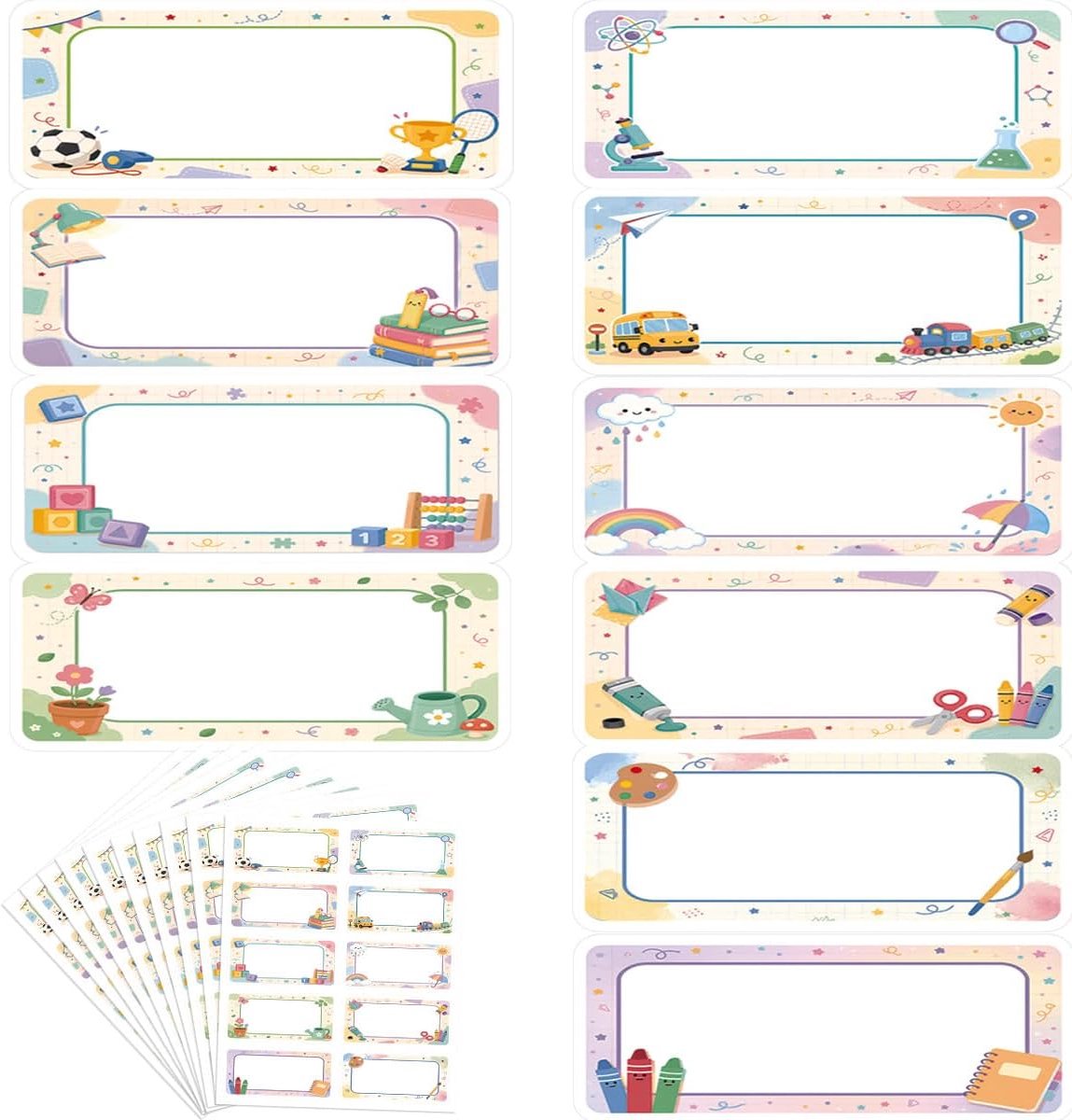 SnelShoppen - 100 stuks zelfklevende etiketten 73 x 35 mm - meerkleurige schooletiketten voor notitieboeken, boeken en alledaagse voorwerpen - ideaal