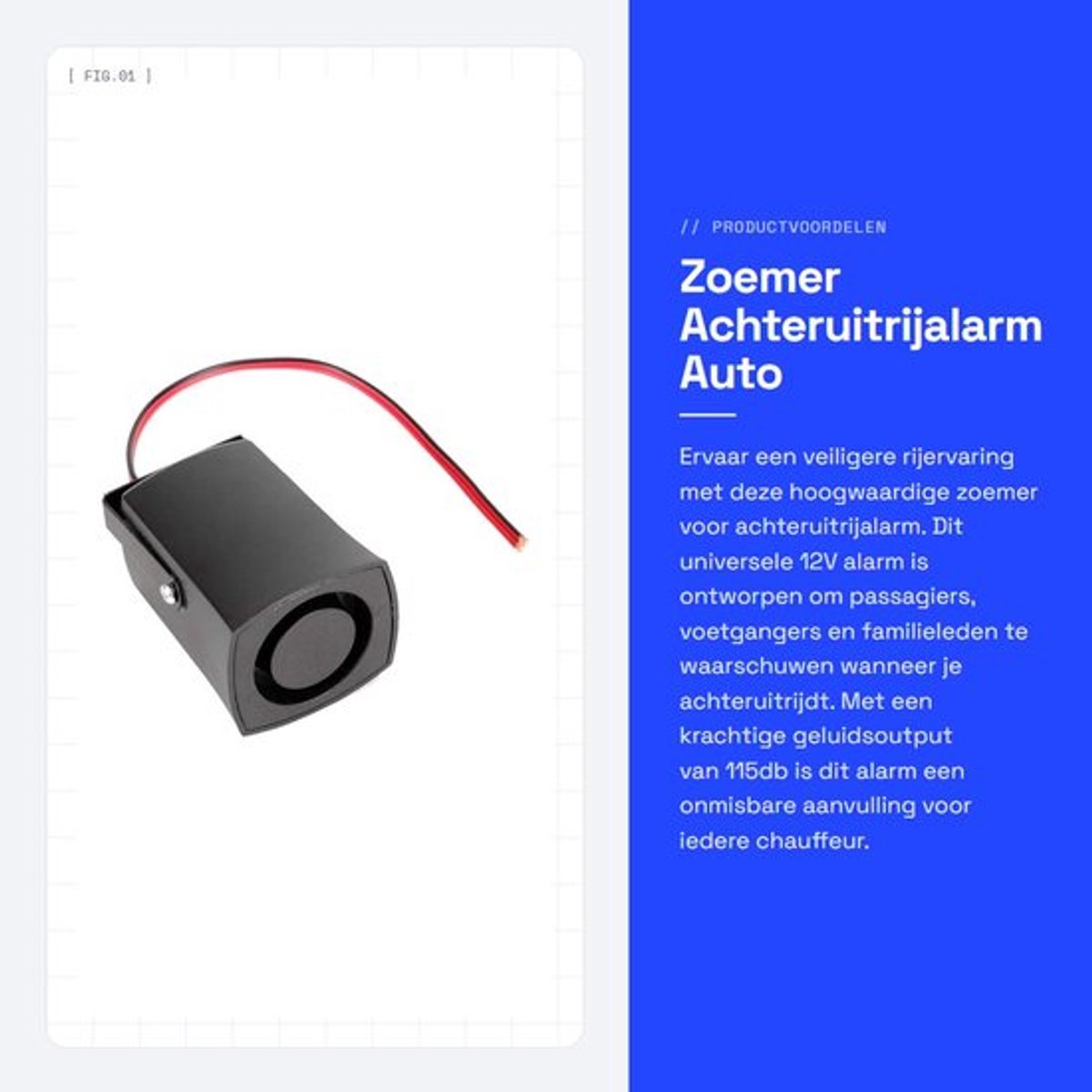 Achteruitrijalarm 115dB - Universeel 12V - Back-up Hoorn - Zoemer - Veiligheidsalarm - Hoogwaardig ABS-materiaal - Achteruitrijsensor