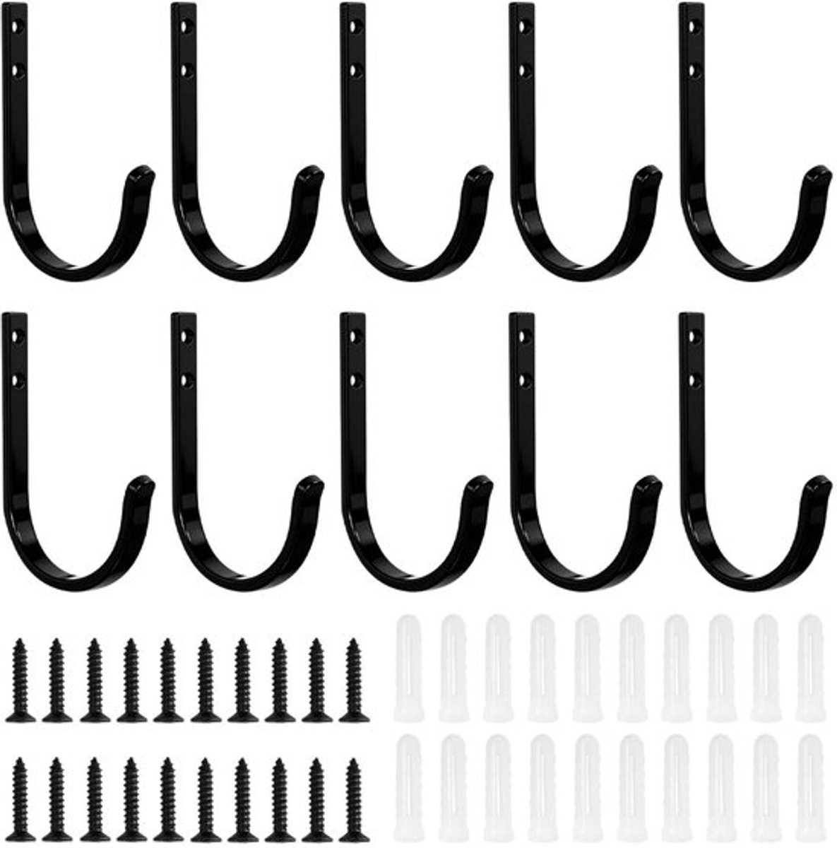 10 stuks garderobehaken, zwart, wandhaken om te schroeven, kledinghaken, garderobe, wandha