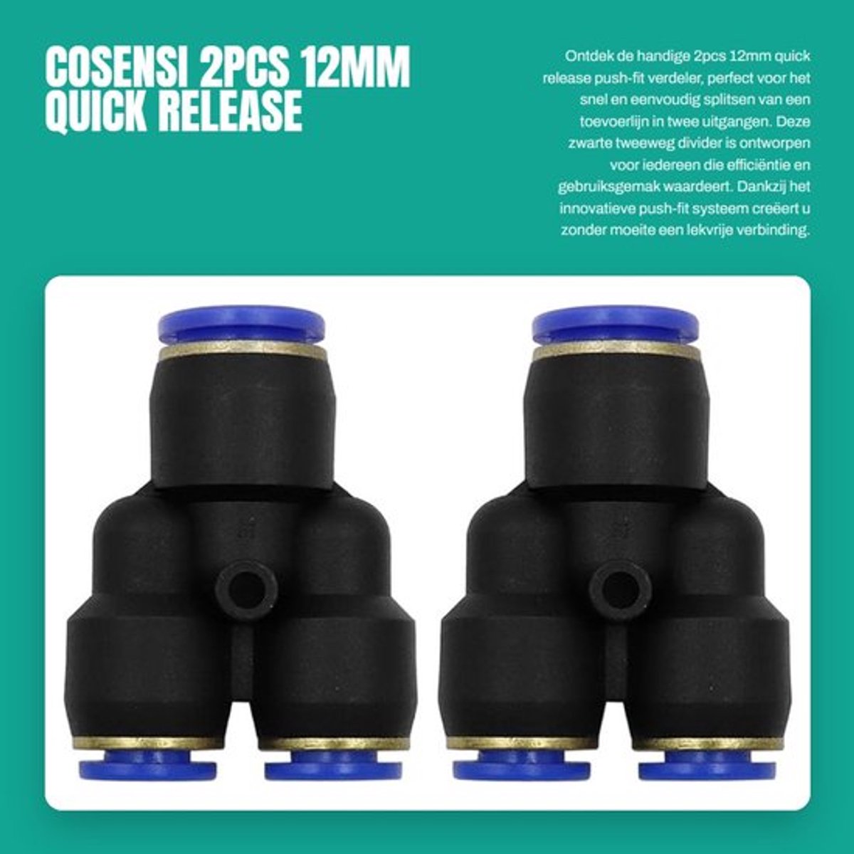 Tweewegverdeler 12mm - Push-fit Aansluiting - Corrosiebestendig - Eenvoudige Installatie - Levensduur Verlengend - Lekvrije Verbinding - Verdeler