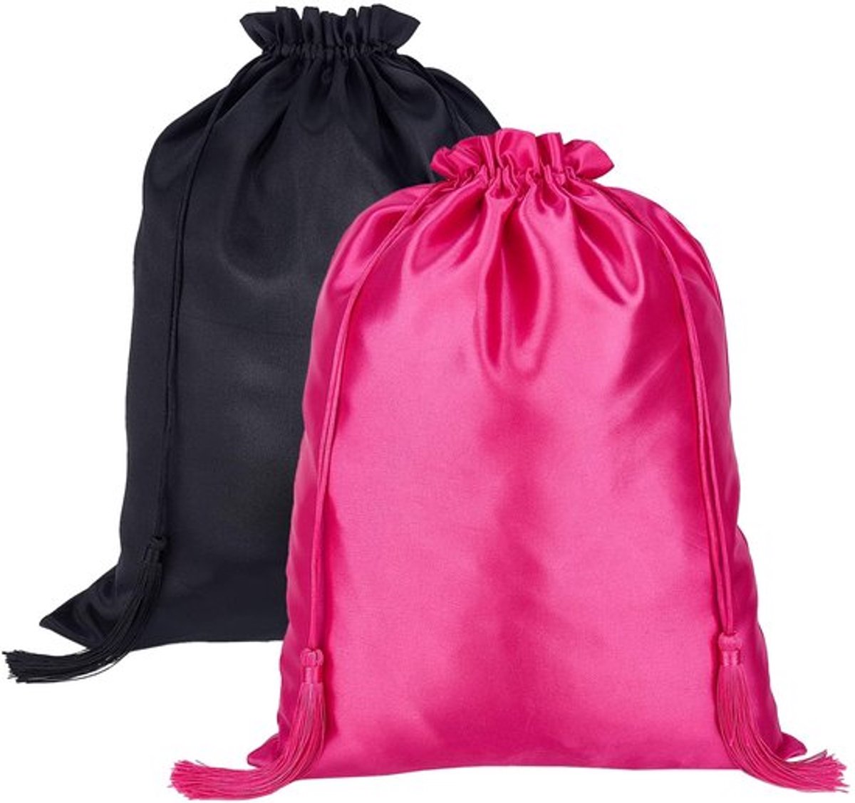 Haarzak 2 Stuks - Satin Haarzakken - Haaropslag - Reisopslag - 30 x 40 cm - Zwart/Pink - Gemakkelijk te openen/sluiten - Wiegzak