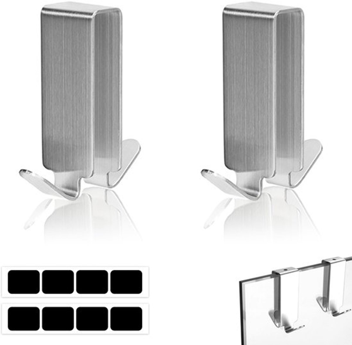 Douchehaken 2 Stuks - Roestvrij Staal 304 - Dubbele Haak - Ophangdouchehaken - Geen Boren Nodig - Voor Frameloos Glas 6-12 mm - Handdoekhaak