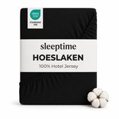 Sleeptime Hotel Jersey Hoeslaken - Tweepersoons 140x200 cm - Hoekhoogte 30 cm - Stretchkatoen - Zwart