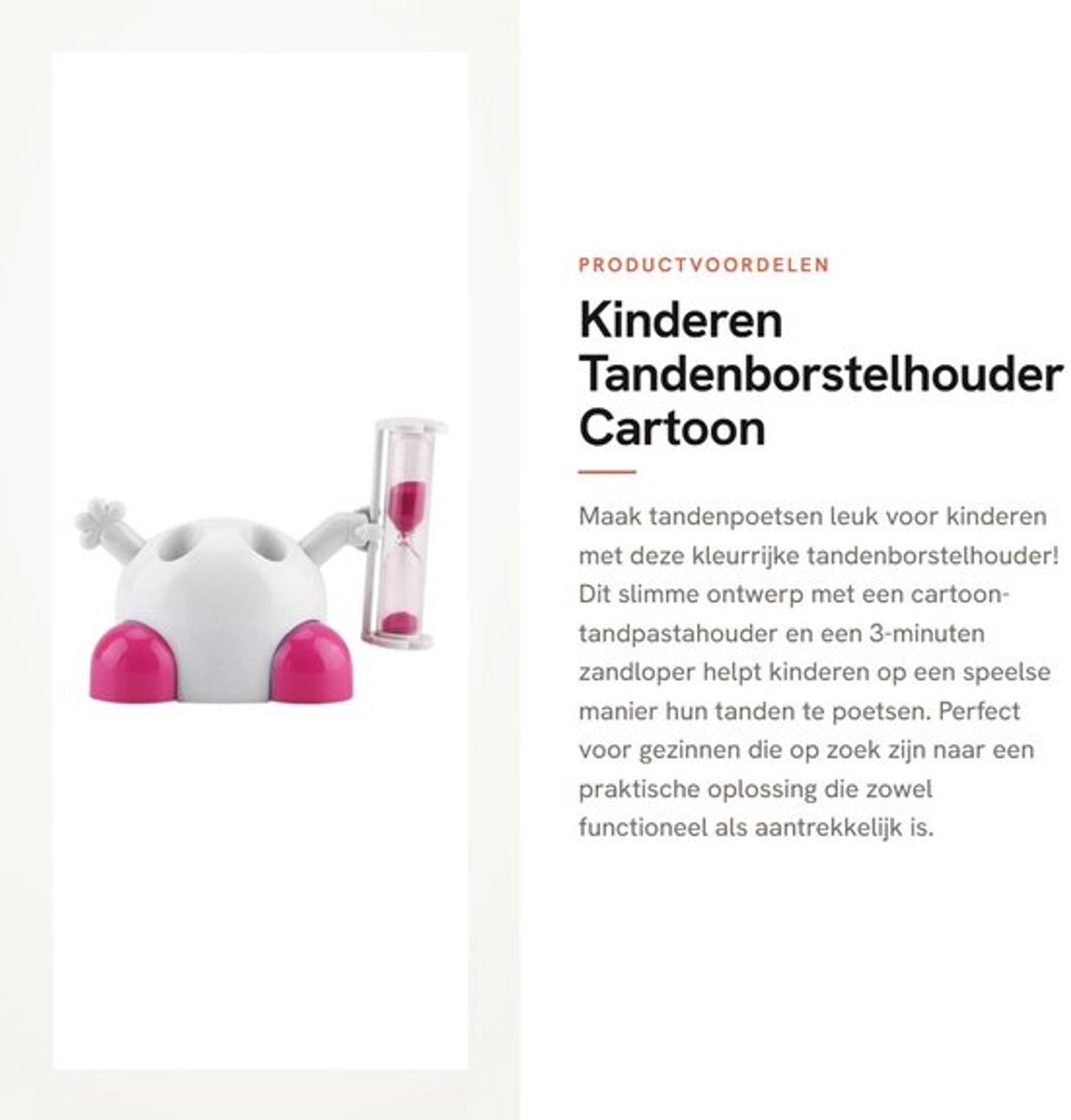 Tandenborstelhouder met 3 Minuten Zandloper - Cartoon Tandpastahouder - Kunststof Badkamer Organizer - Roze - Geschikt voor Kinderen - Afmetingen 9x6x6,7 cm - Tandenborstelorganizer