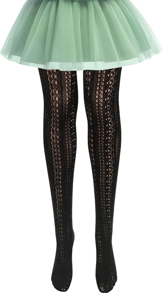 Sexy Retro Hollow Tights voor Dames, Jacquard en Gehaakte Kousen, Zwart, One Size, Perfect voor Mode en Comfort