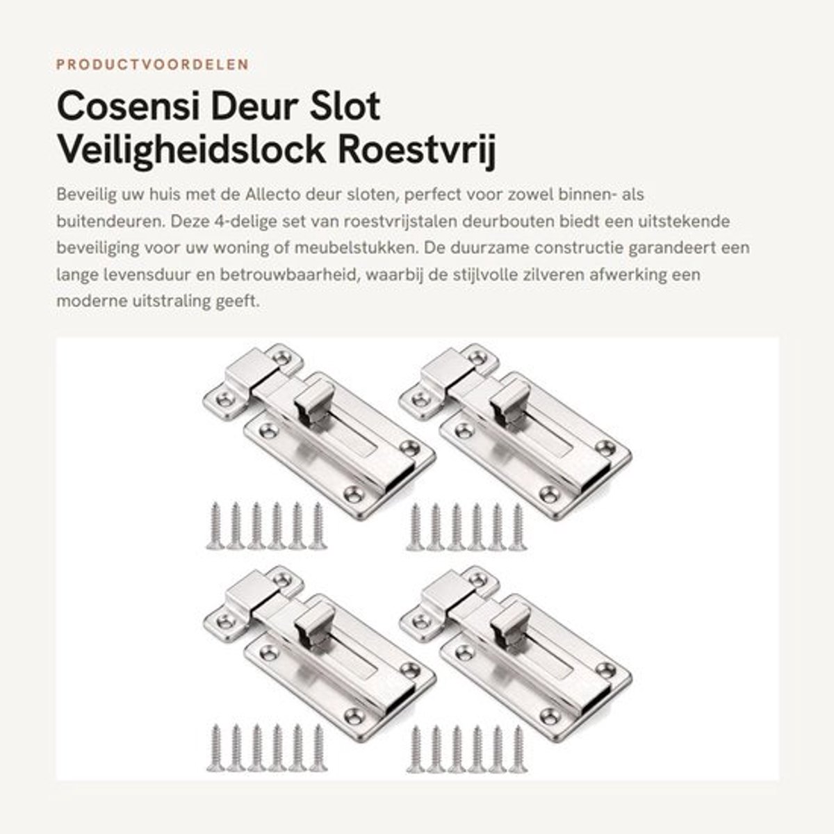 Deurslot Veiligheid - Deurbeslag RVS - Deurbeslag Buitendeur - Deurslot Buitendeur - Deurslot met Schroeven - 4 Stuks 67x45 mm