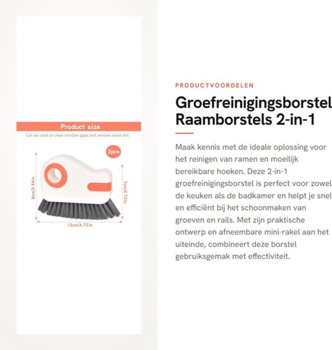 Groefreinigingsborstel 2-in-1 - Raamborstel - Multifunctioneel - Kunststof - 2 Stuks - 10 x 6,4 x 2,6 cm - Reinigingsborstel