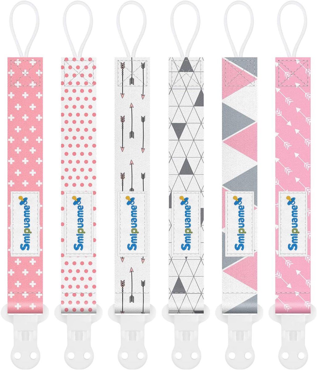 SnelShoppen - 6 Stuks Baby Fopspeen Ketting Clips voor Jongens en Meisjes - Lichtgewicht Fopspeen Houder in Roze en Grijs - Trendy Ontwerpen voor Nieu