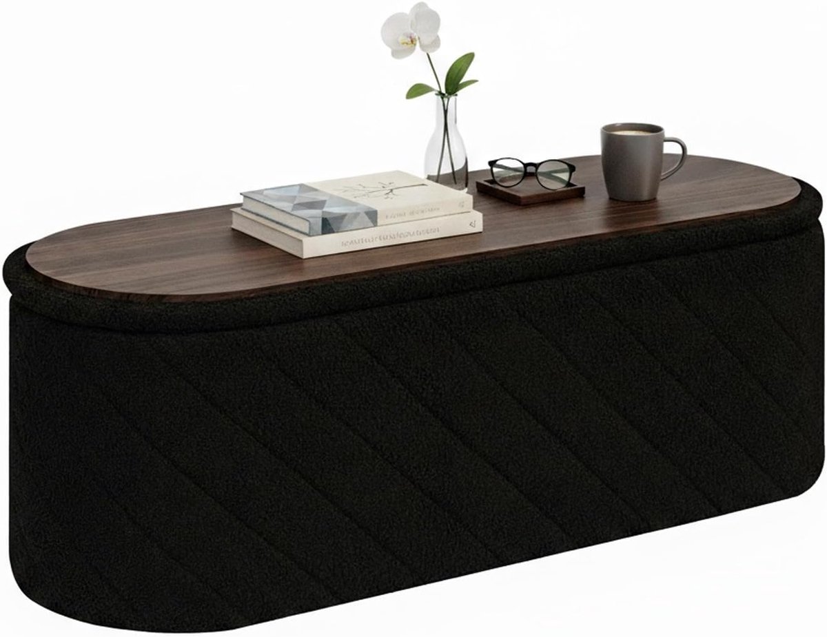 SnelShoppen - Bonlife Ovale Voetenbank met Opbergruimte - Vouwbare Voetenbank met Deksel - Voetenbank voor Voeteneind van Bed - Hocker voor Woonkamer,