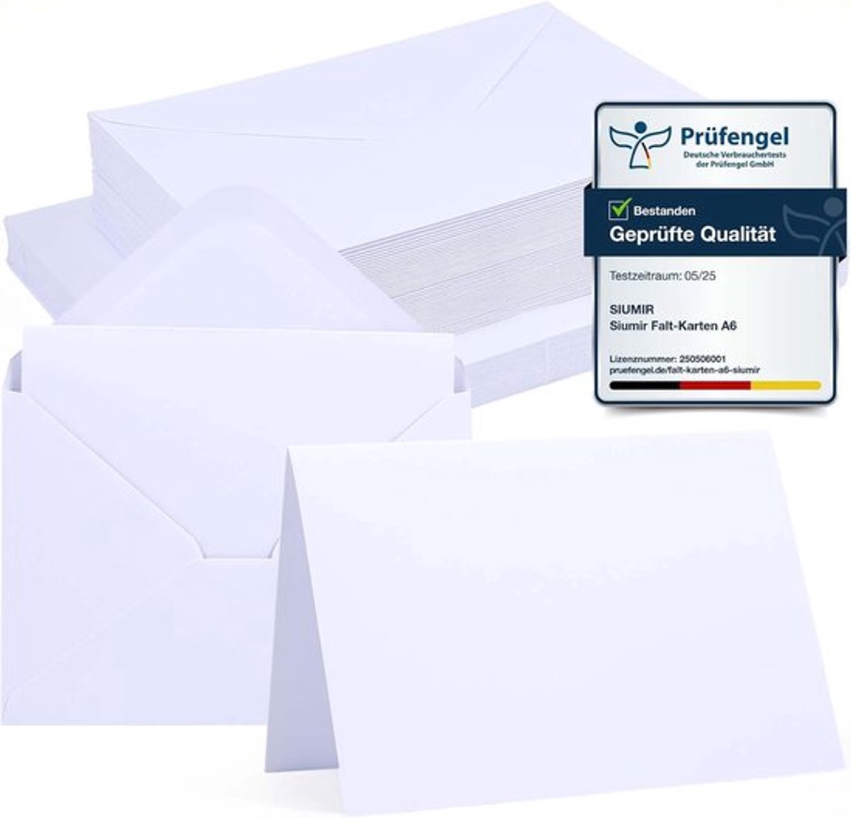 SnelShoppen - Set van 50 witte vouwkaarten A6 met C6 enveloppen, creatieve kaarten voor schrijven, bedrukken of personaliseren, 250gsm premium papier