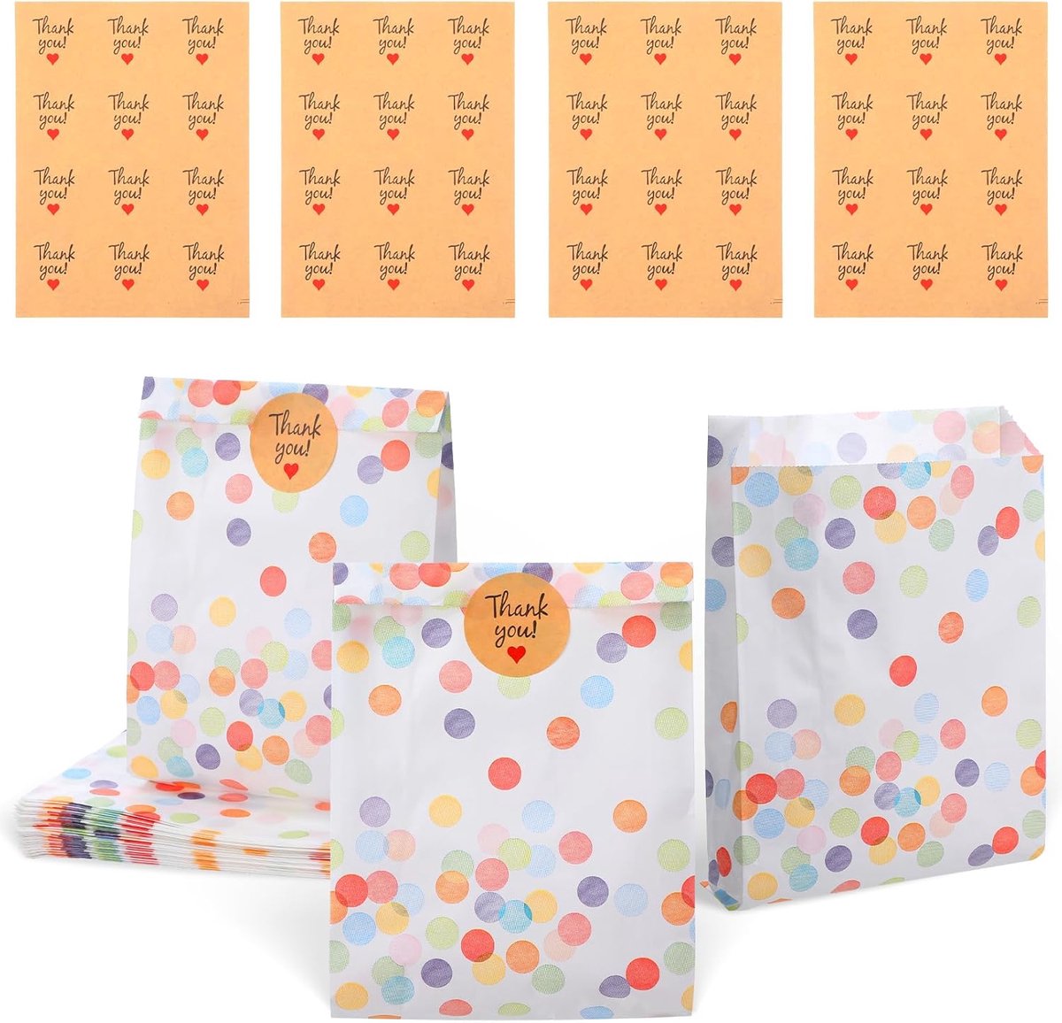 geschenkzakjes 40 stuks - papieren zakjes 17 x 13 x 3 cm - met 48 stickers - ideaal voor kinderverjaardag - ShopVlot