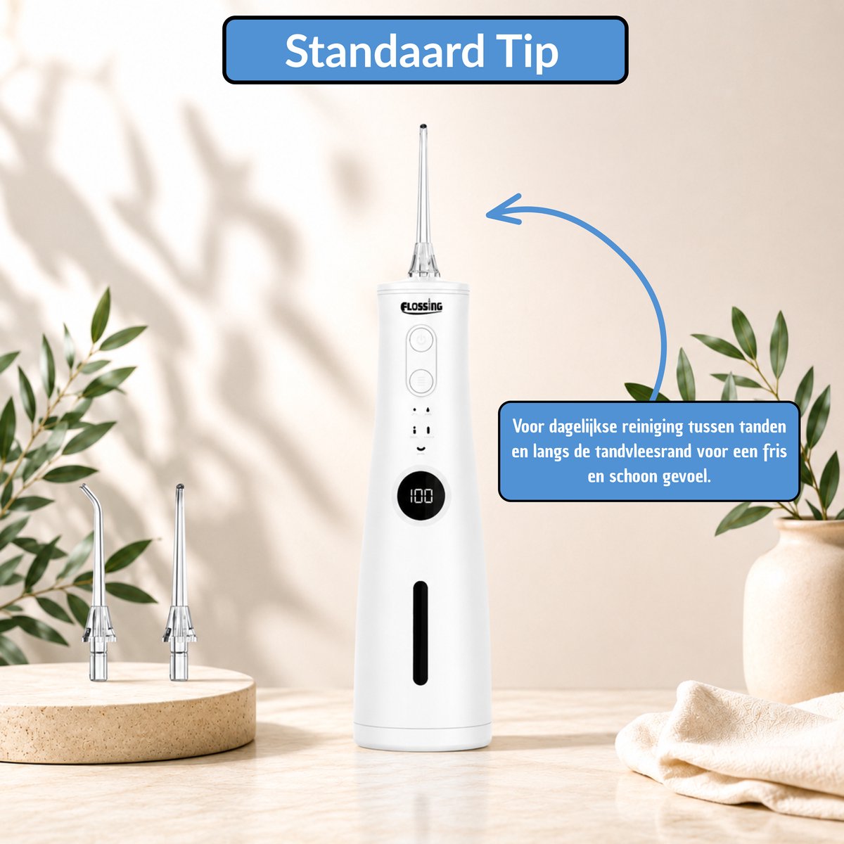 Flossing® Floss Pro Standard Tip Set - 2 Opzetstukken - Opzetstukjes Waterflosser - Vervangtips Monddouche & Flosapparaat - Voor Floss Pro thumbnail 5