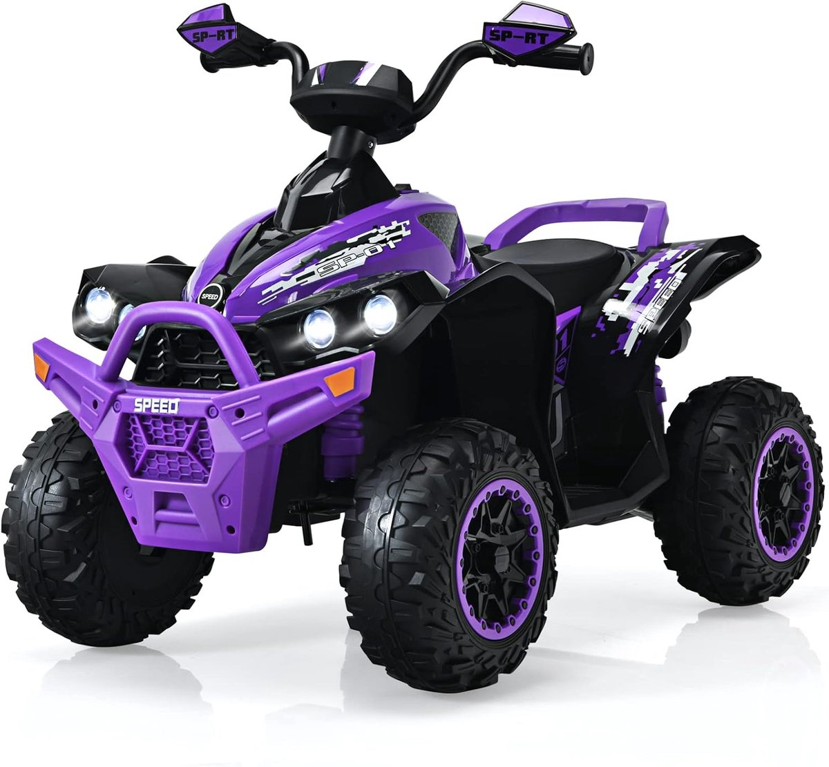 COSTWAY Elektrische kinderquad met muziek, claxon en led-koplamp, 12 V, 2,2 - 4,3 km/u, voor peuters vanaf 3 jaar, paars
