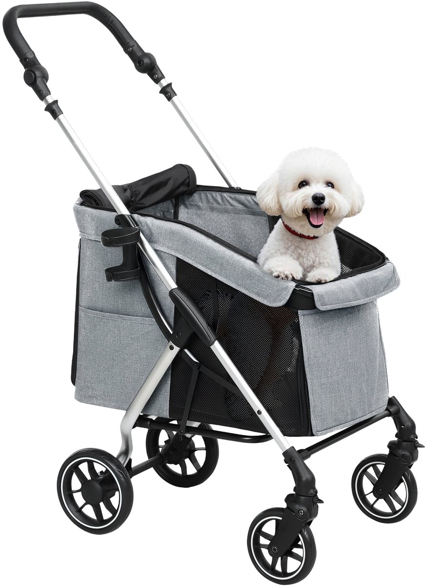 Hondenbuggy – Opvouwbare Wandelwagen voor Honden & Katten tot 10 kg – Lichtgrijs