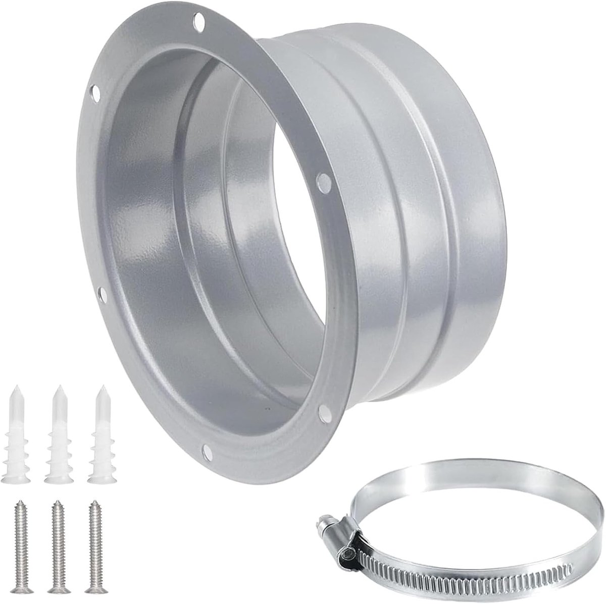 Ronde flens luchtventilatie, 100mm, metalen afvoerslang adapter, wandflens en roestvrijstalen klemmen voor optimale luchtcirculatie en afvoerprestaties