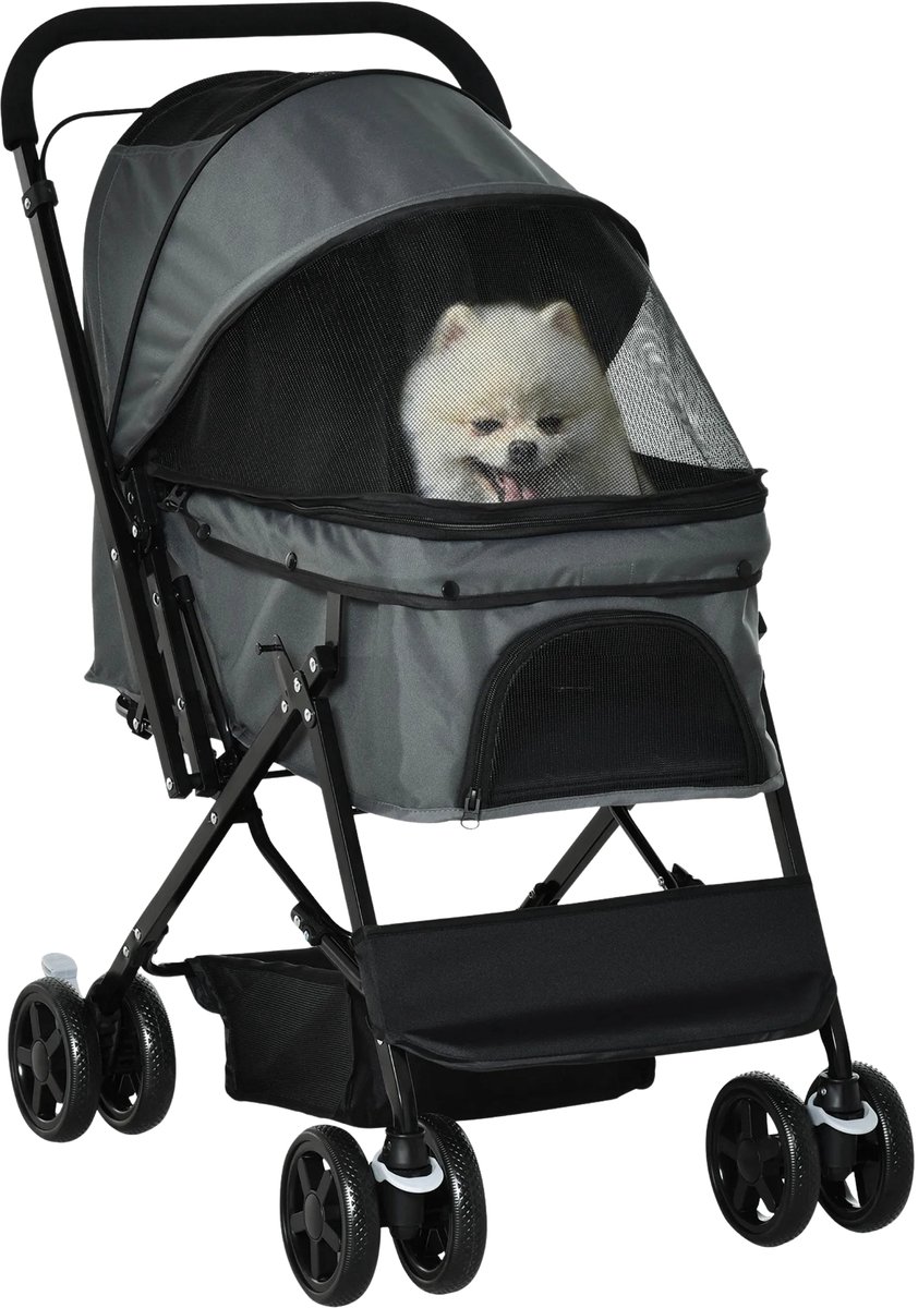 Hondenbuggy – Wandelwagen voor Kleine Honden & Katten van Oxford Stof – Donkergrijs