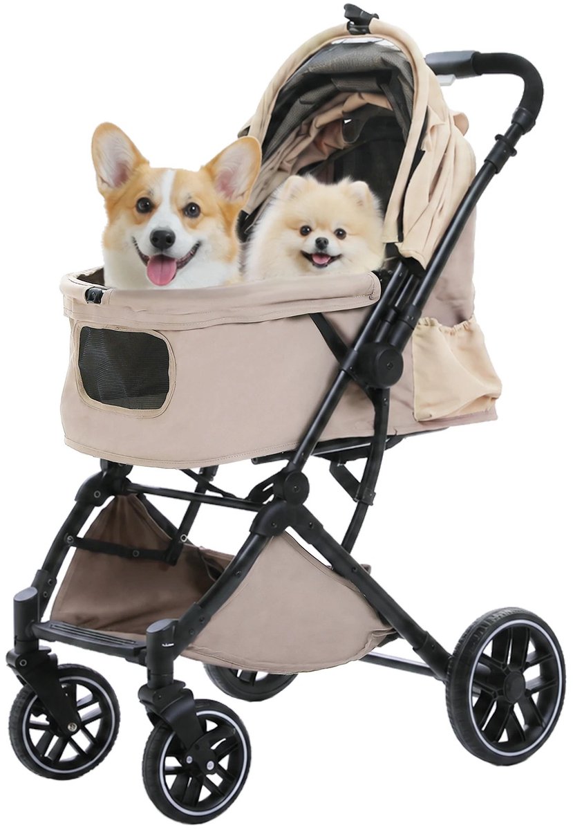 DierDO - Hondenbuggy - Honden Kinderwagen - Huisdierbuggy - Beige - 64x34x103 cm - Opvouwbaar - Tot 30 kg - Afneembare Wasbare Mat