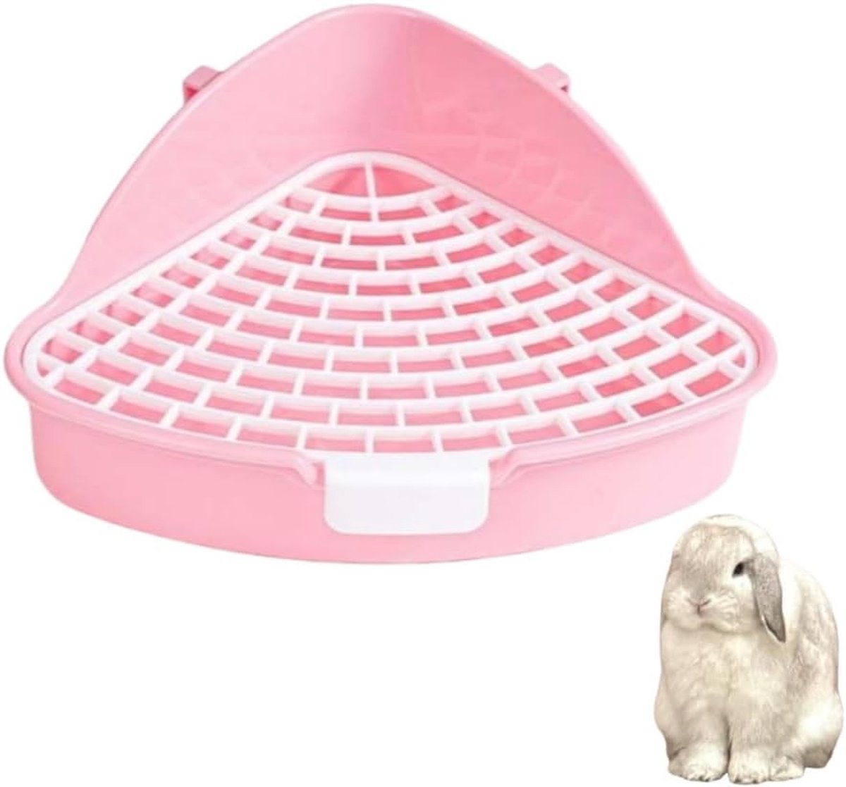Badkuip voor Konijnen, 25 x 20.5 x 10.5 cm met Rooster, Driehoekige Hoekbox voor Bedden en Toilet, Geschikt voor Peuters, Roze