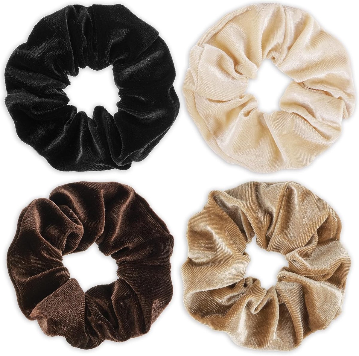 Set van 4 Grote Fluwelen Scrunchies voor Vrouwen - Zachte Ponytail Houders in Schattige Kleuren, Elastische Haarbanden voor Dikke en Dunne Haarstijlen