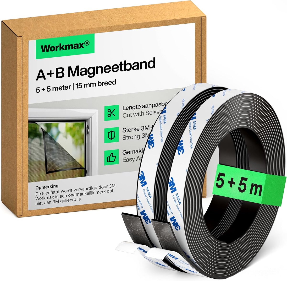 SnelShoppen - Magnetband voor Horren - Zelfklevende Magnetische Strips met Sterke Aantrekking - 5m + 5m Magneetband met Tegenstuk - Ideaal voor Tuin,