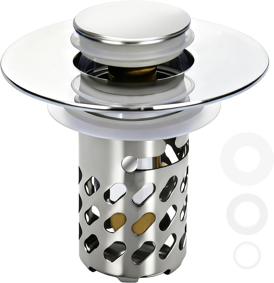 Afvoerstopperset met zeef, RVS pop-up afvoerstopper, 3-in-1 oplossing voor wastafels met 28-40 mm afvoergat, ideaal voor badkamer en keuken