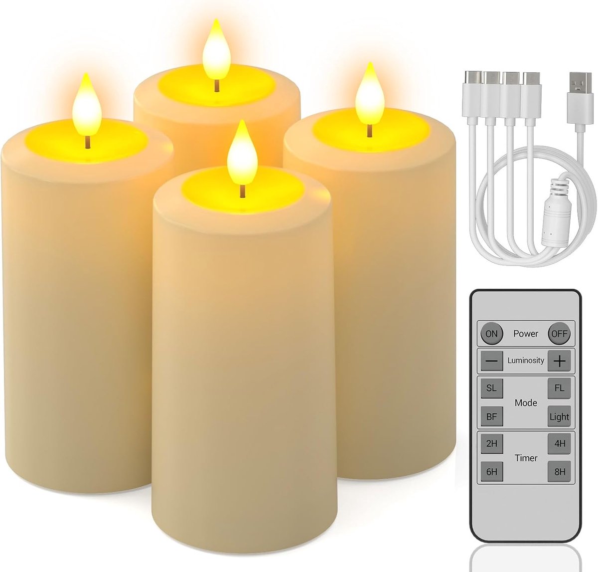 SnelShoppen - Oplaadbare Led-kaarsen Set van 4 met Afstandsbediening, Waterdicht, Flikkerende Elektrische Kaarsen met Timerfunctie voor Binnen en Buit