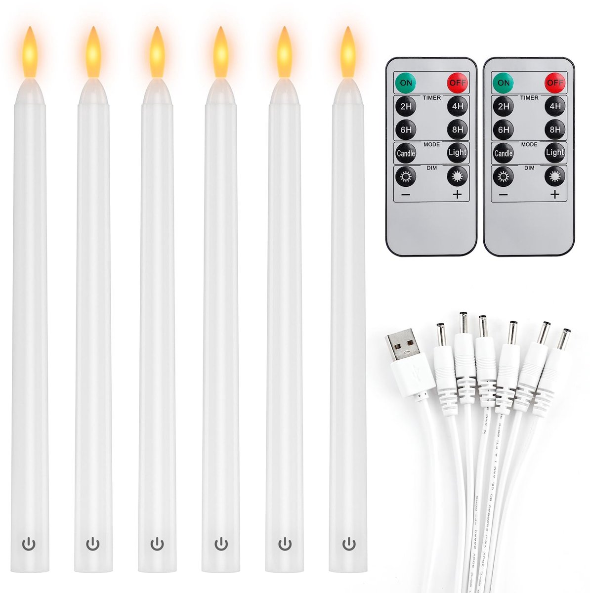 SnelShoppen - Set van 6 lange flikkerende LED kaarsen zonder vlam, 26,5 cm, oplaadbare raamkaarsen met 2 afstandsbedieningen - Decoratie voor Kerstmis