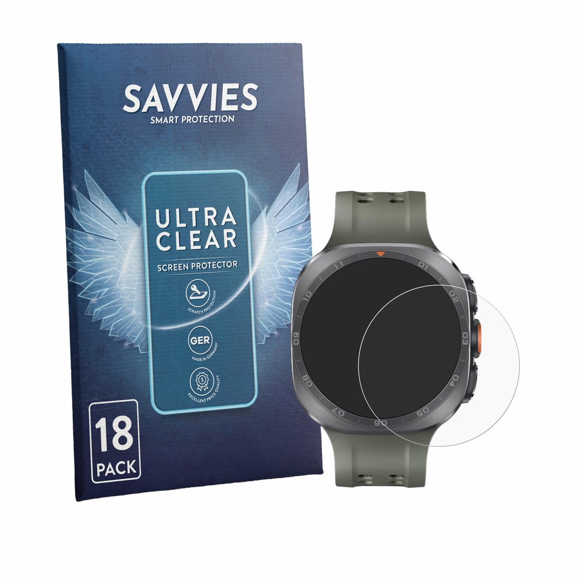 Savvies - Screenprotector voor Samsung Galaxy Watch Ultra 2 (47 mm) - Folie Beschermfolie transparant 18 Stuks