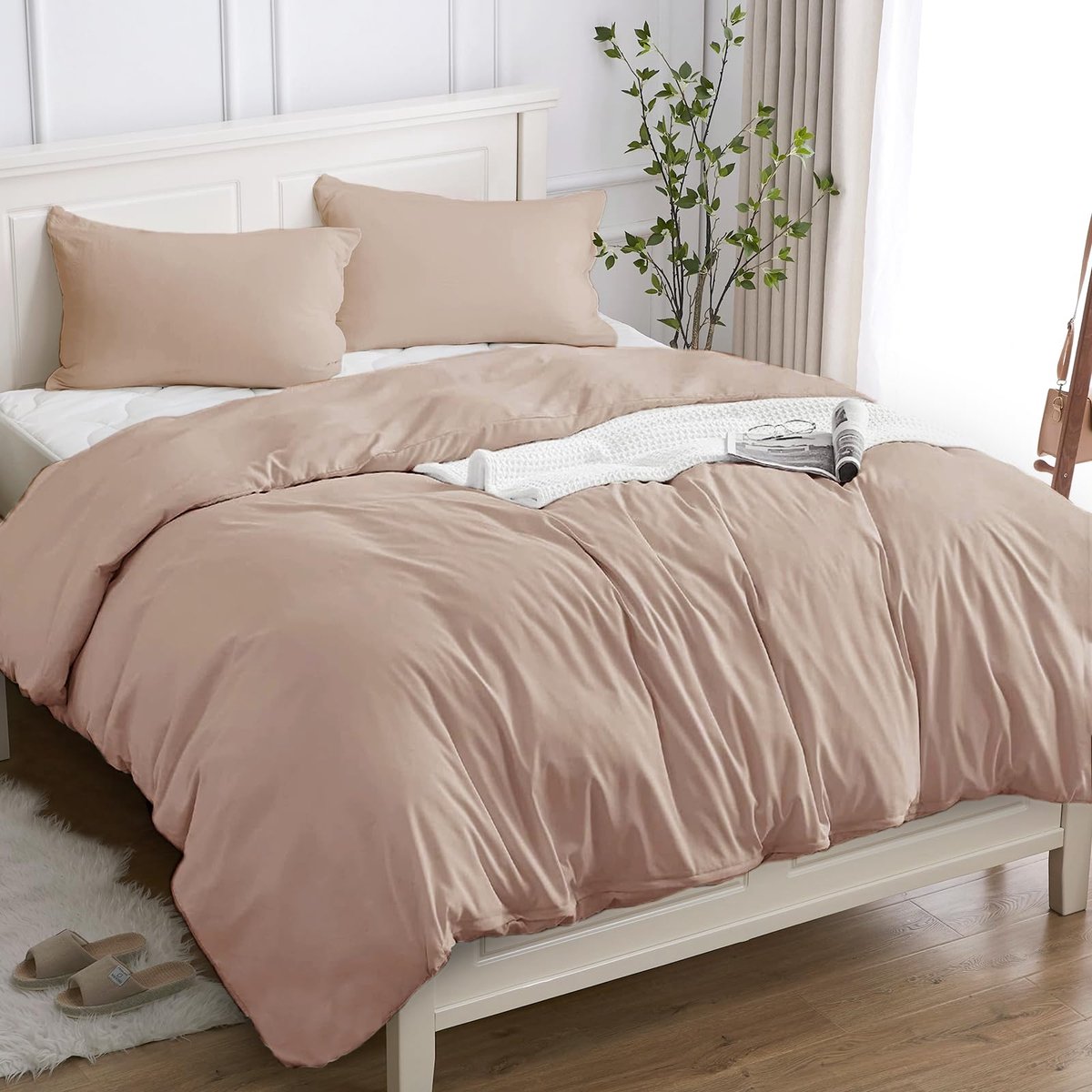 SnelShoppen - Cotopuro Beddengoed 200 x 200 cm, 3-delig, 100% katoen, dekbedovertrekset met 2 kussenslopen 50 x 80 cm, zacht, ademend, hypoallergeen,