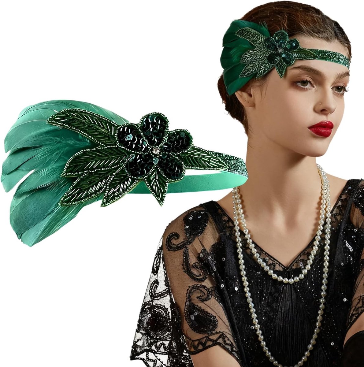 Stijlvolle 1920s Feathers Haarband voor Flapper en Charleston Kostuums - Perfect voor Feest en Carnaval (Groen)