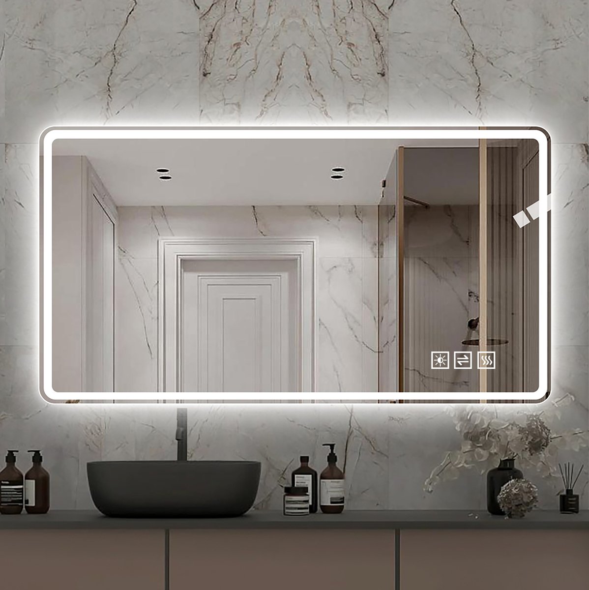 Spiegel LED Badkamerspiegel 60 x 100 cm – Rahmenlos – Glas – Silver – Wandspiegel met Anti Condens en 3 Lichtkleuren