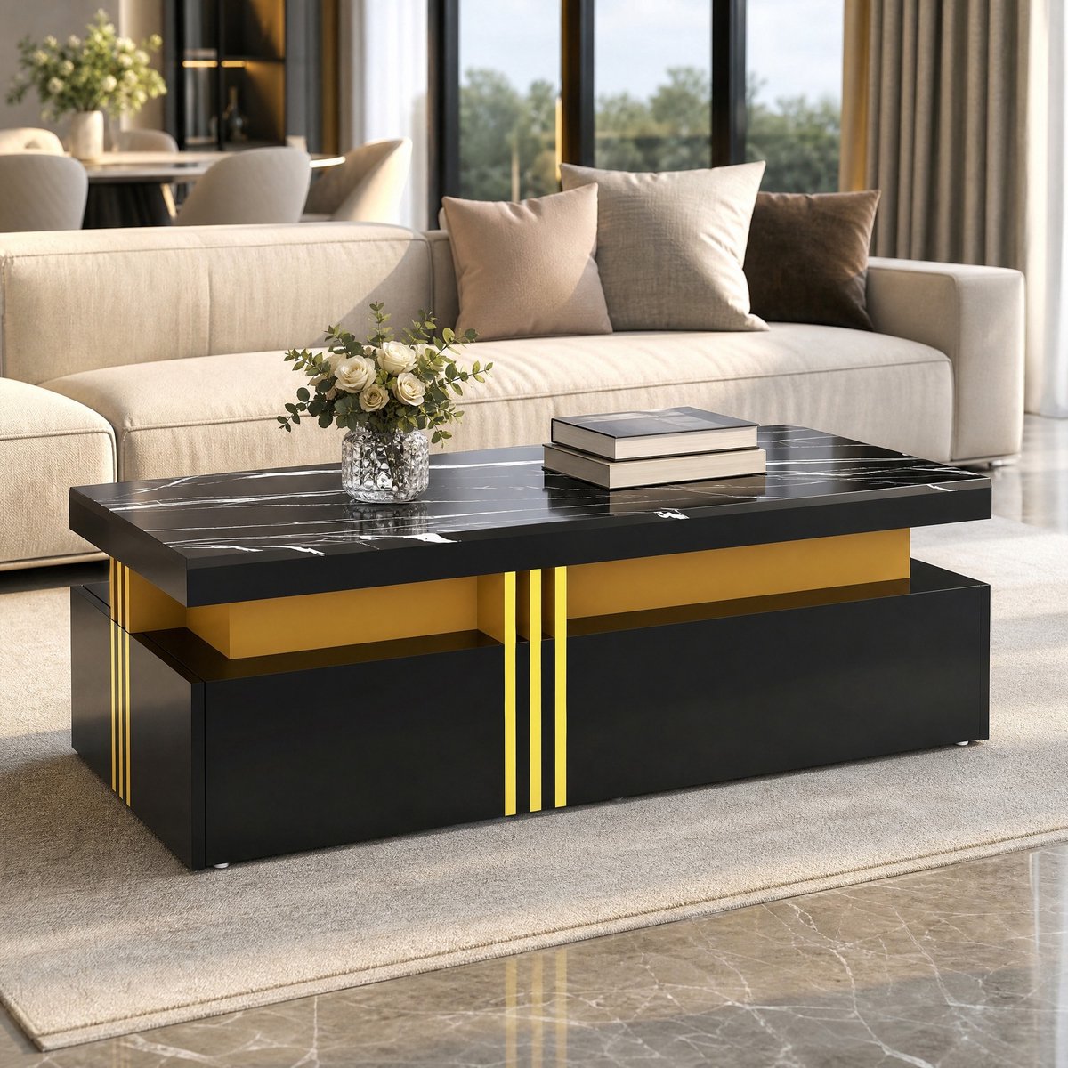 MODFU - Tv Meubel - Modern - Zwart - Goud - Spaanplaat