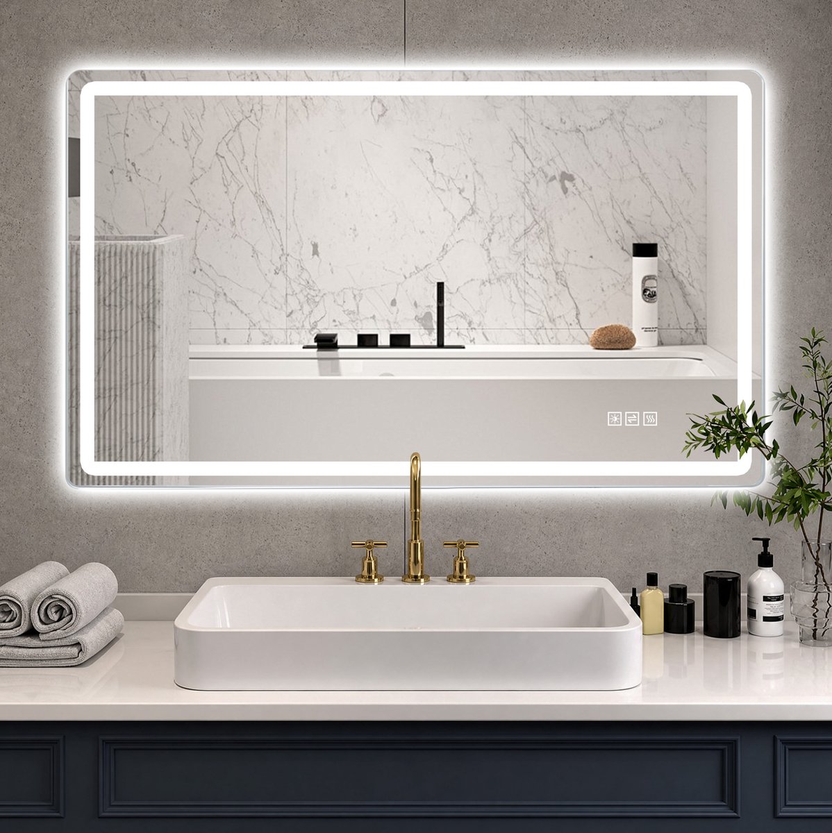 Badkamerspiegel LED – Zonder Rand – 60 x 120 cm – Glas en Metaal – Zilver – Wandspiegel met Anti-Beslag