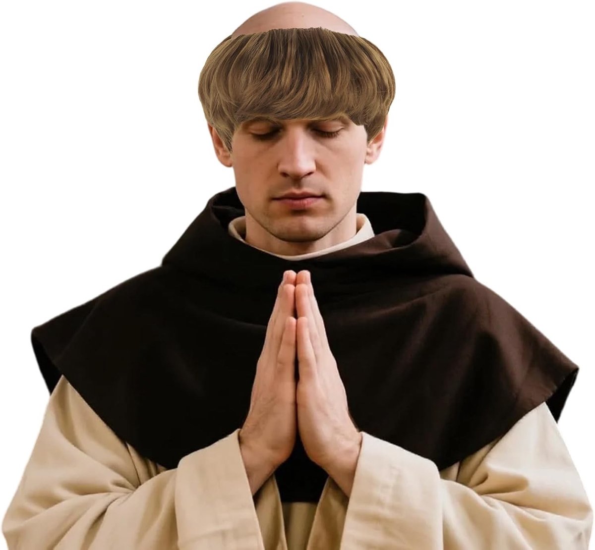 Korte Rechte Haarperruque voor Volwassenen, Middeleeuwse Priesterperruque voor Halloween, Carnaval en Cosplay Feestjes