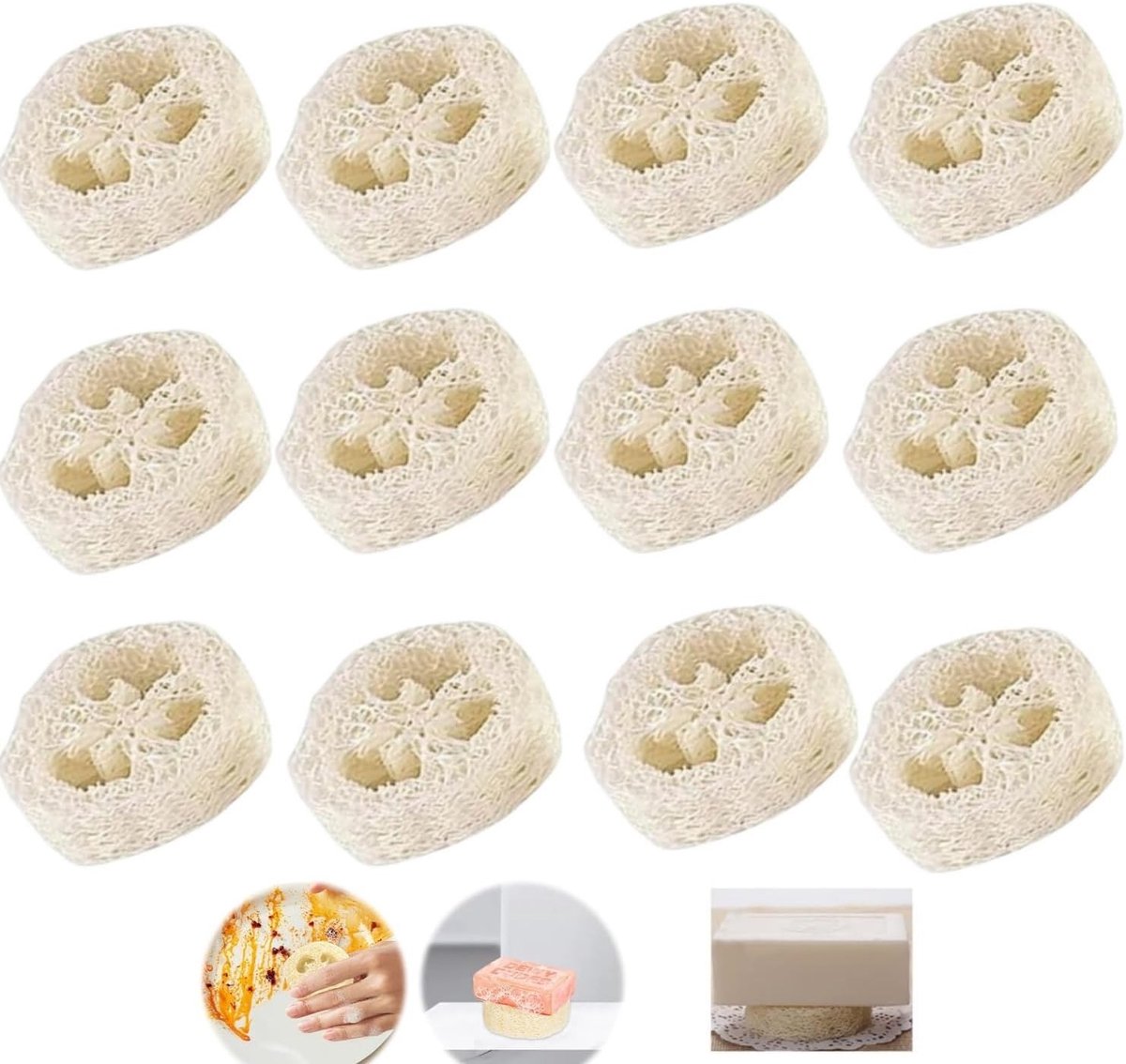 Natuurlijke Loofah Sponsen - 12 Stuks Voor Douche, Badkamer, Keuken en Huisdieren - Ideaal Voor Tandverzorging en Milieuvriendelijk Gebruik