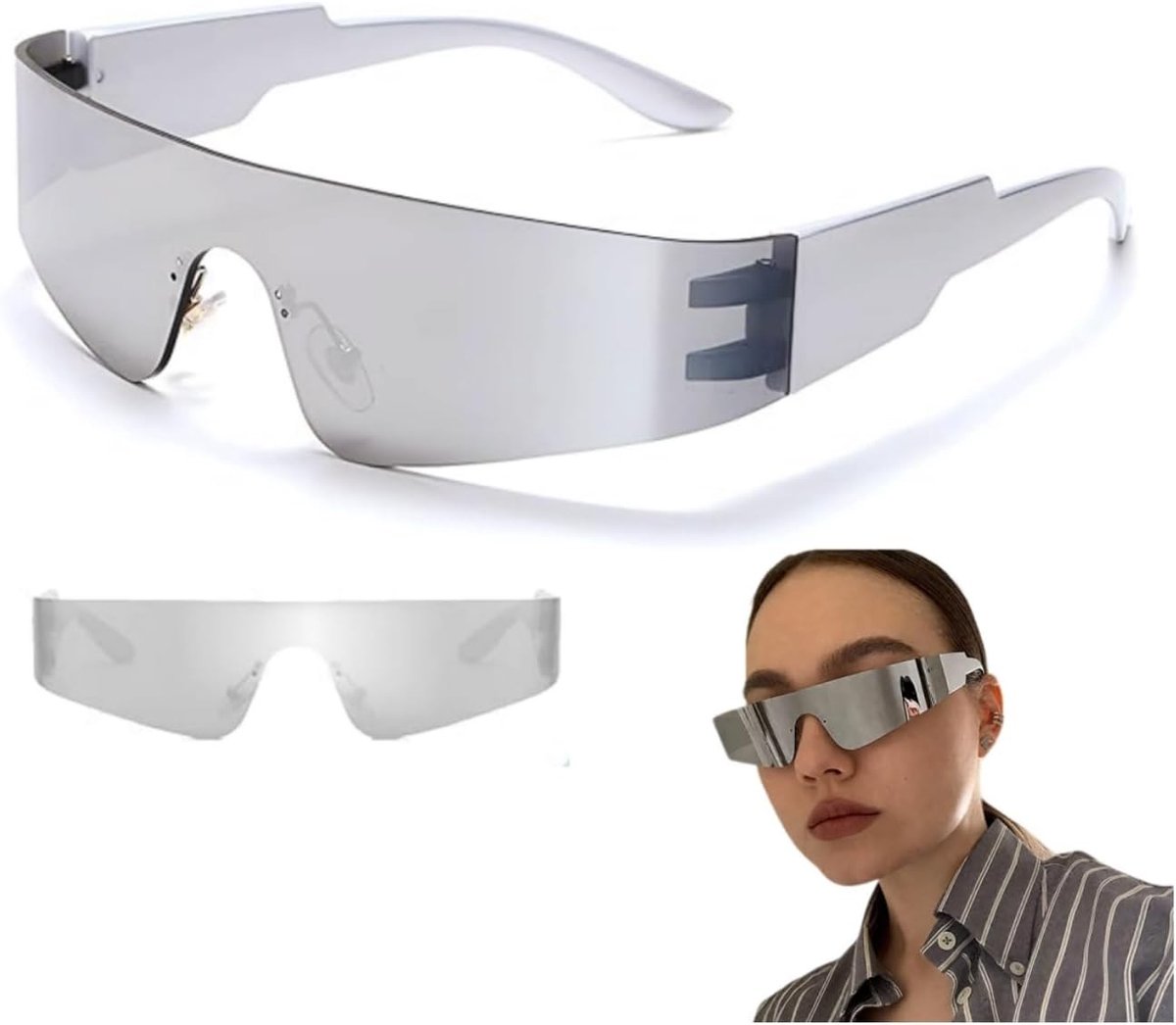 Futuristische Zonnebril voor Sport en Fietsen, Winddichte Frameloze Zonnebril voor Rolspellen en Feestjes, Unisex Design
